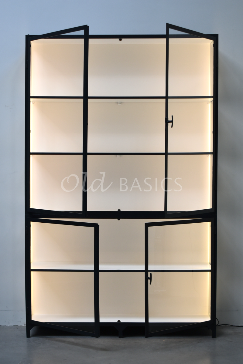 Detail van Apothekerskast Vitrine  LED, 2 deuren, RAL7021, zwart, grijs, materiaal staal